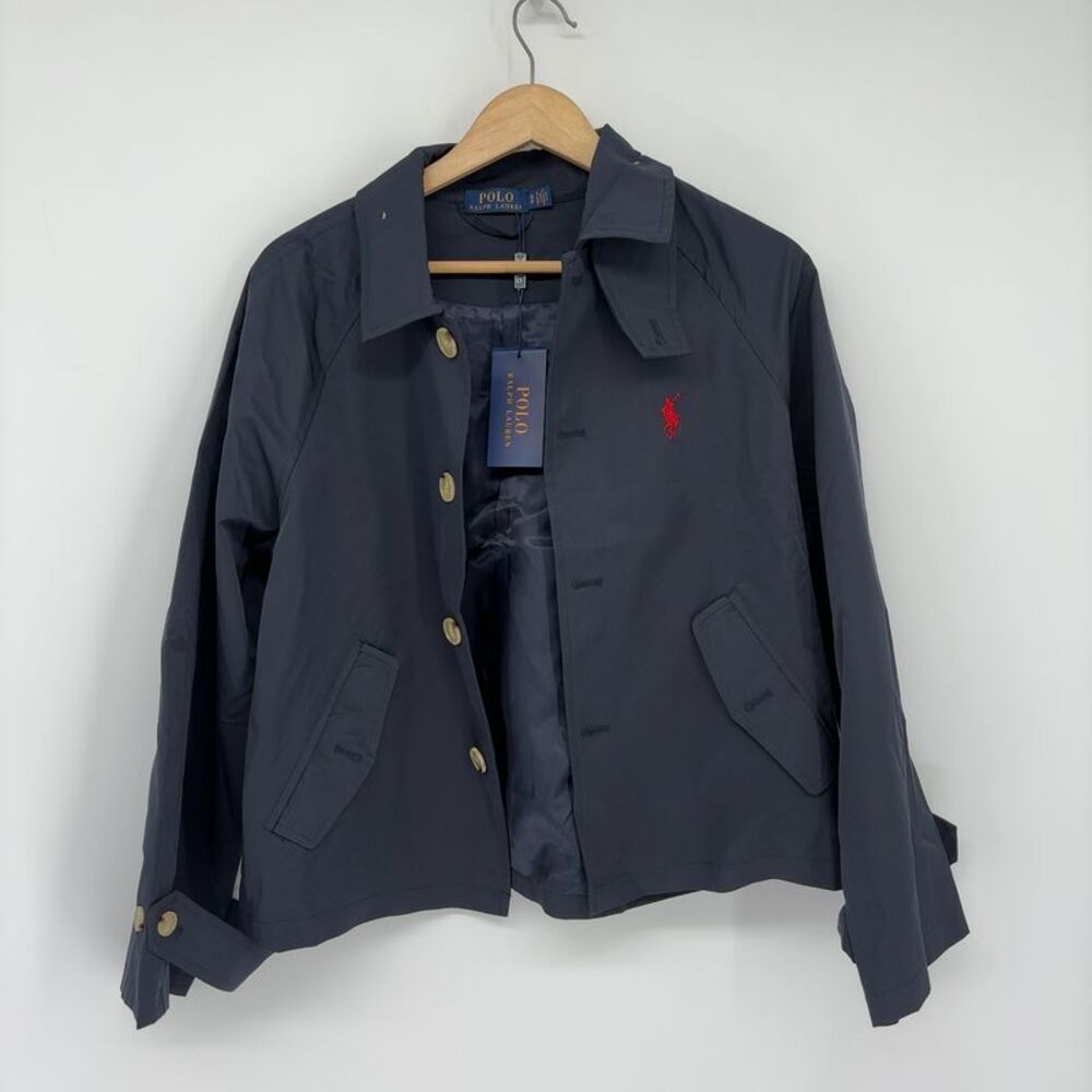 Polo Ralph Lauren Navy Stand Collar Cropped Jacket Red Pony Logo